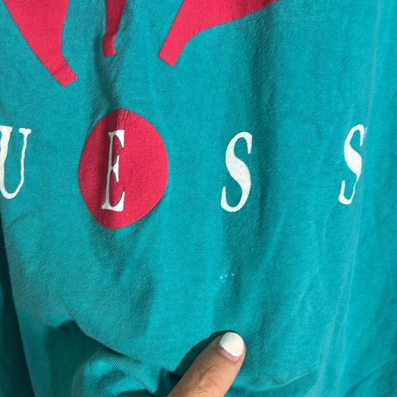Vintage Guess Teal T-Shirt with Red Logo - Picture 4 of 9